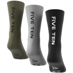 Five Ten Biking Cushioned Crew Socks - 3 Pairs - Black / Medium Grey Heather / Focus Olive -Aanbiedingen Rijwiel Kleding Winkel five ten biking cushioned crew hb6264 black medium grey heather focus olive 07 1207121