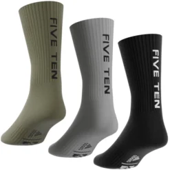 Five Ten Biking Cushioned Crew Socks - 3 Pairs - Black / Medium Grey Heather / Focus Olive -Aanbiedingen Rijwiel Kleding Winkel five ten biking cushioned crew hb6264 black medium grey heather focus olive 08 1207122